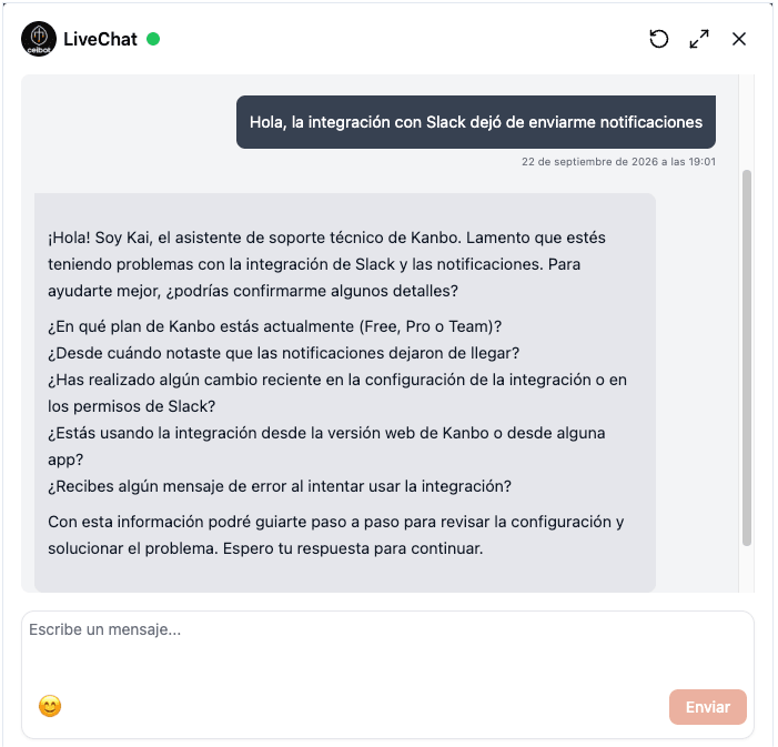 El agente pregunta detalles concretos del problema antes de ofrecer una solución