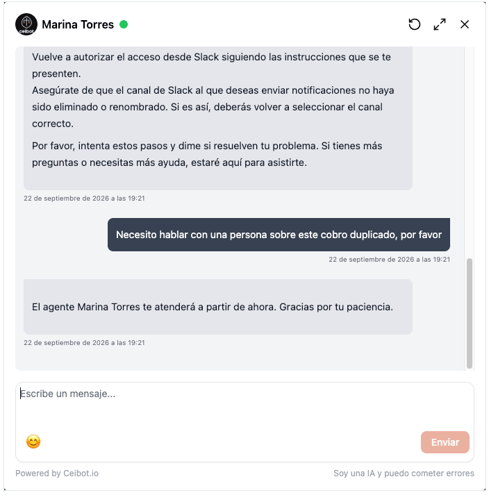 El chat pasa de ser atendido por el agente de IA a ser atendido por una persona real del equipo